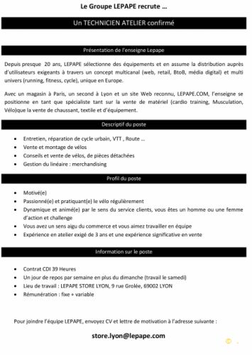 gallery LEPAPE recrute un technicien atelier