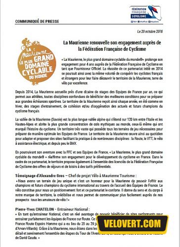 gallery Communiqué de presse : la Maurienne renouvelle son engagement auprès de la Fédération Française de Cyclisme