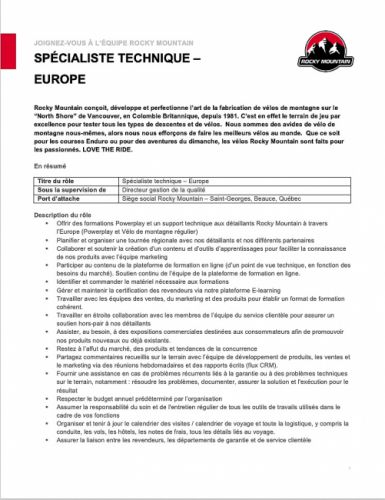 gallery Rocky Mountain cherche son spécialiste technique Europe (H / F)